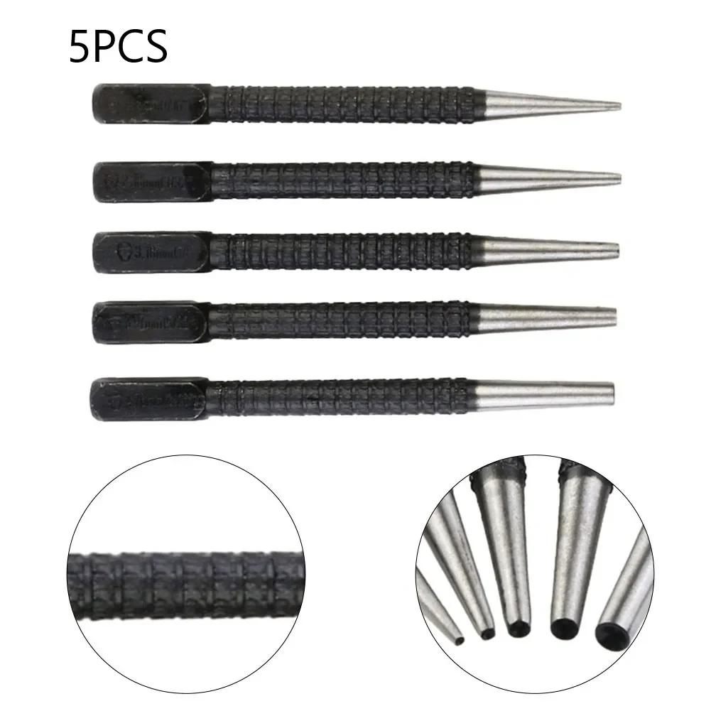 5pcs Nail Punch Set Knurled Body Square Punch Center Punch Positioning Punch For Labeling Plastics Wood Metals