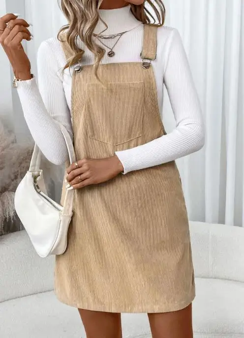 

Women's Dress Spring Autumn Classic Casual Style Solid Corduroy Pocket Button Design Sleeveless Loose Straight Strap Strap Dress