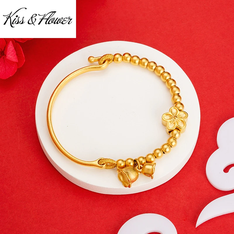 

KISS&FLOWER Gold Flower Bracelet Bangle For Women Wedding Party Birthday Christmas Bride Mother Ladies Girlfriend Gifts BR313