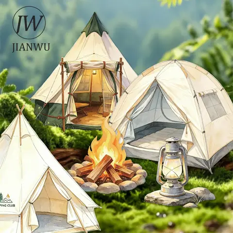 JIANWU Vintage Camping Tent Landscape Material Collage Scrapbooking Sticker Creative DIY Journal Stationery