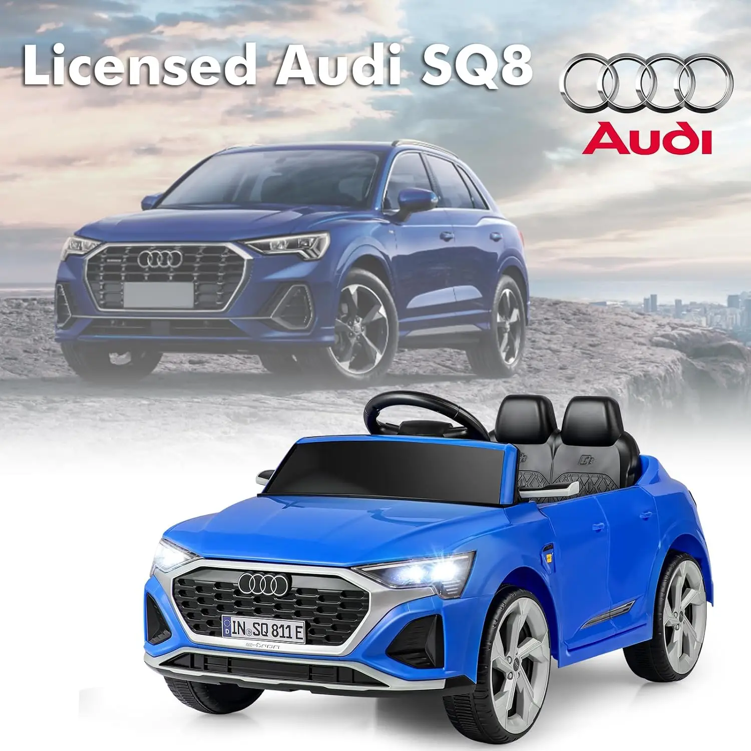 Licensed Audi SQ8 Ride On Car Battery Powered Electric Vehicle Remote Control Adjustable Music Led Lights Suspension Driving Toy