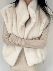 French Sle 2000s Vinatge Fur Vest Women Autunb Winter Fashion All-Matching Thickened Tops Korean Solid Loose Warm Casual Vests