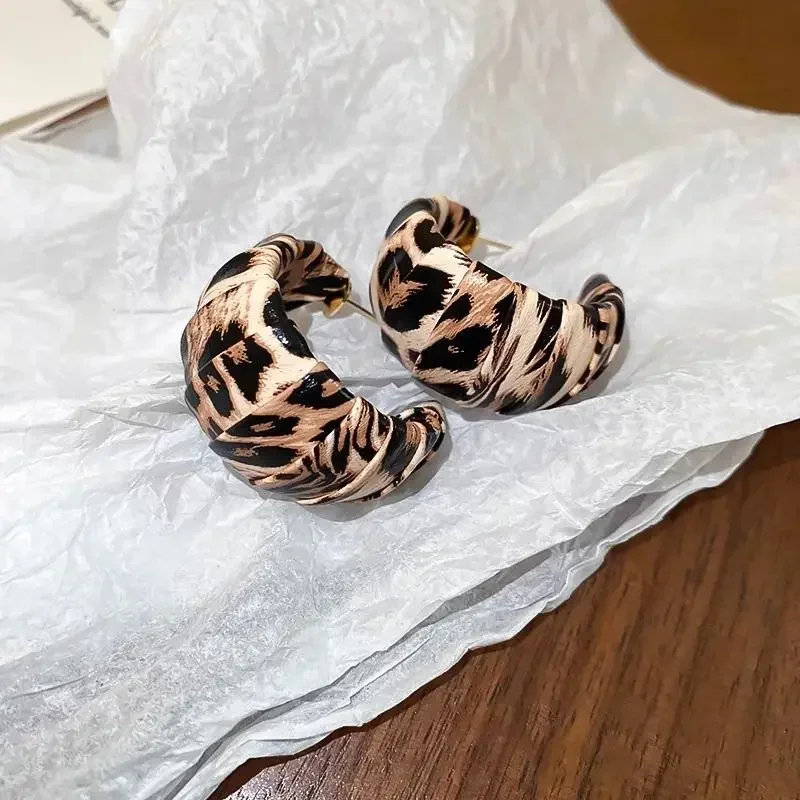 Punk C-shaped Leather Leopard Print Big Pendant Earring for Women Exaggerated Temperament Simple Round Ear Jewelry Brincos image 6