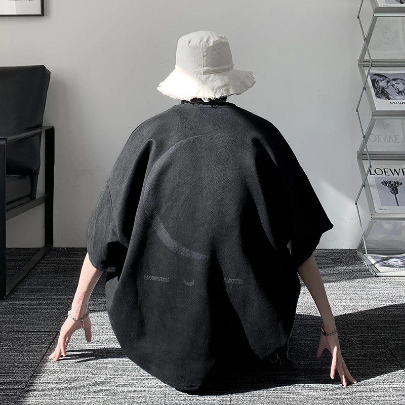 

Heavyweight Suede ort Sve T-irt Men's Loose Large Size Summer Clothing American Trendy Brand f Sve Body irt