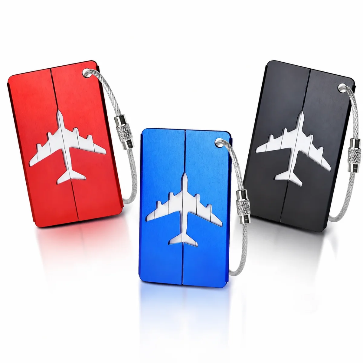 3PCS Aluminum Luggage Tags Set Fashion Anti-theft Steel Ring Design Durable Luggage Identification Tag for Aircraft Check-in