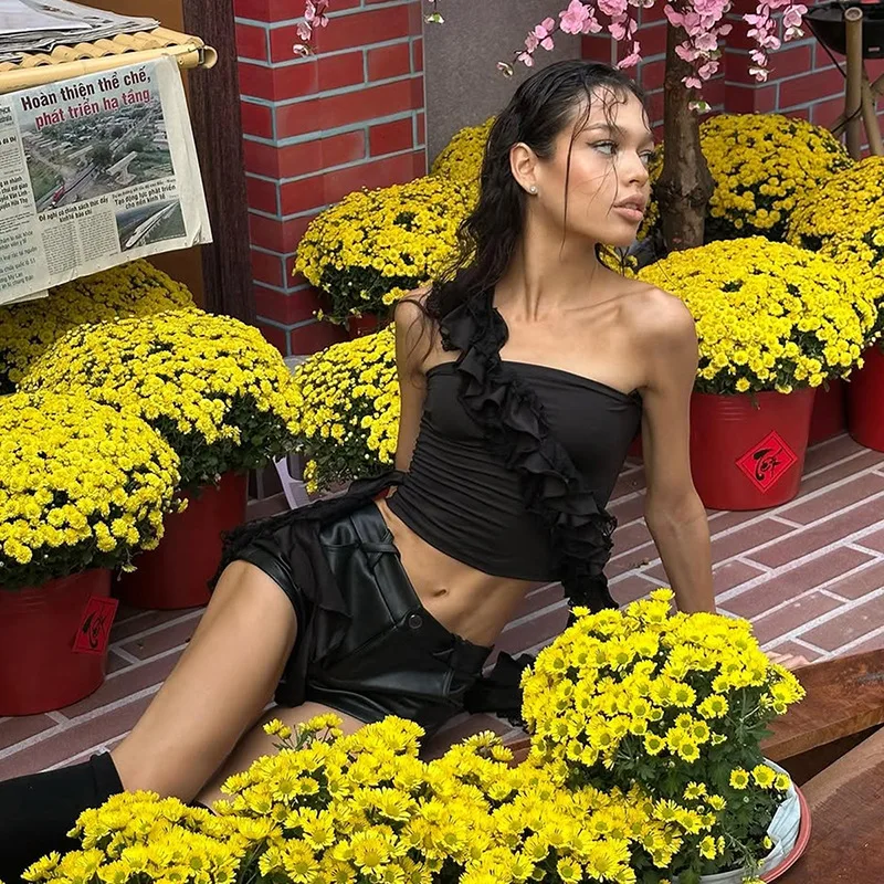 

Весна 2025 г., трансграничный женский облегающий цветной жилет Street Faion на одно плечо Svel Bal