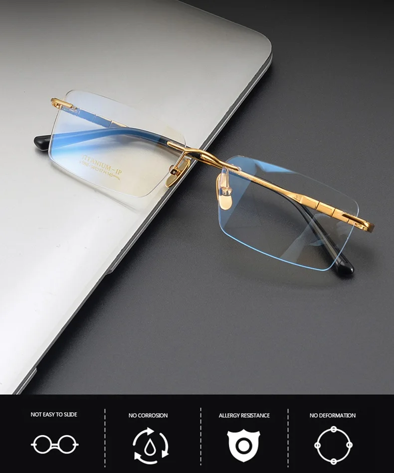 Reines Titan Ultraleichte Brillen Randlose Brillengestell Männer Quadratische Geschäftsbrillen Frauen Keine Felge Brille Modetrend – Detail 2