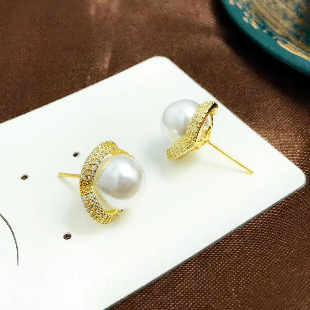 الجملة S925 فضة أقراط جبل النتائج إعدادات قاعدة تصاعد أجزاء ملحق ل 9-10 مللي متر اللؤلؤ 5 زوج/وحدة #4