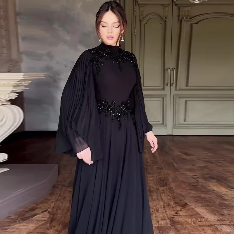 Wein Middle Eastern Lady Female Lace Winter Long Robe Evening Gown with Elegant Temperament, Long Trailing Black Green Woman