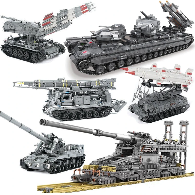 

MOC Tank Building Blocks Military Series Rocket launcher tank Missle Armored Vehicle Tractor Bricks 3D Model Toys Sets Kid Gifts