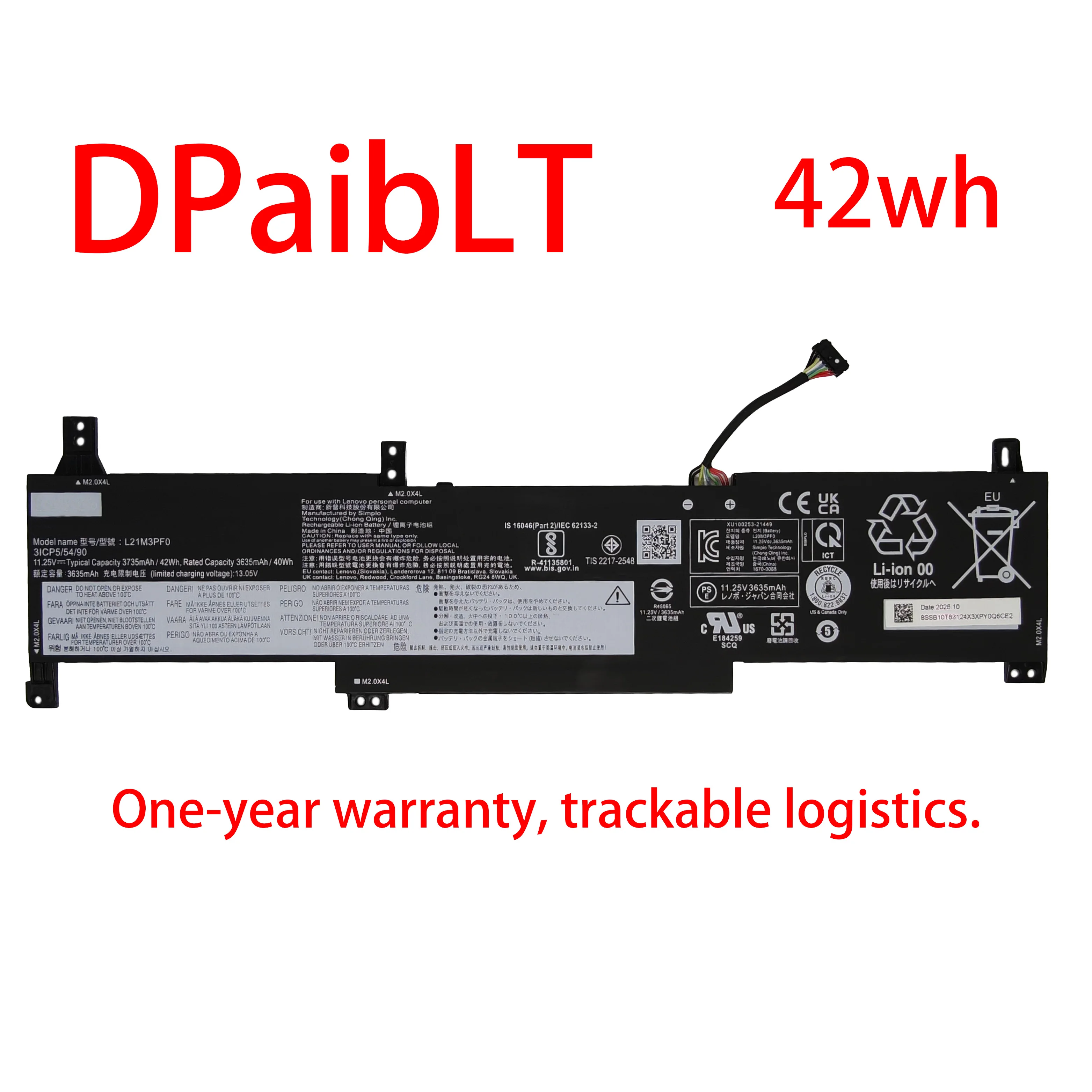 

DPaibLT 42WH L21M3PF0 LAPTOP BATTERY for Lenovo IdeaPad 1-14ALC7 1-14IAU7 1-14IGL7 1-14IJL7 1-14ADA7 1-14AMN7 1-15IGL7 1-15IA