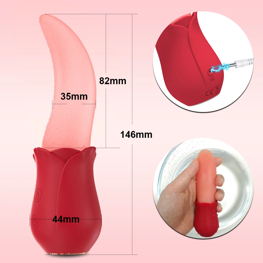 Powerful Tongue Licking Rose-Vibrator Female 10 Modes G spot Clitoris Stimulator Nipple Massager Mini Clit Sex Toys for Women