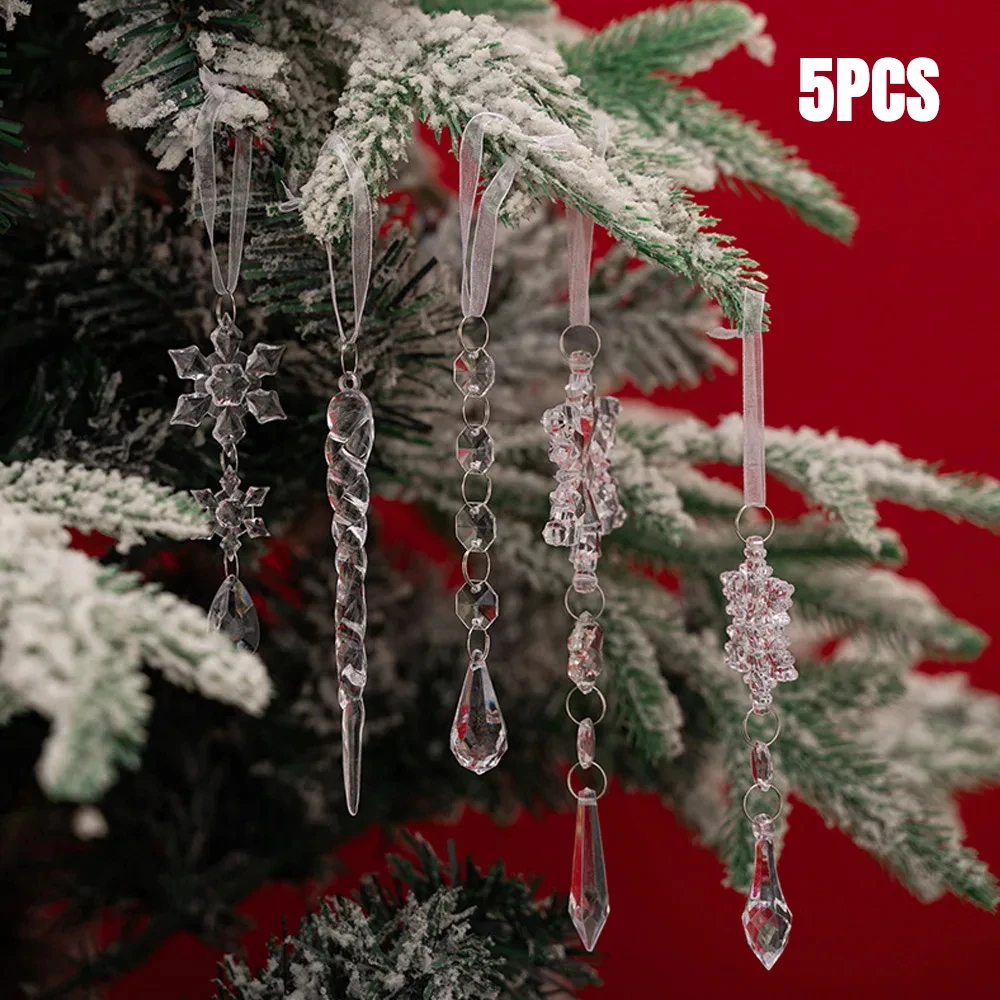 

5pcs Acrylic Snowflake Simulation Ice Pendants Xmas Tree Hanging Ornament Christmas Home Decorations New Year Gift