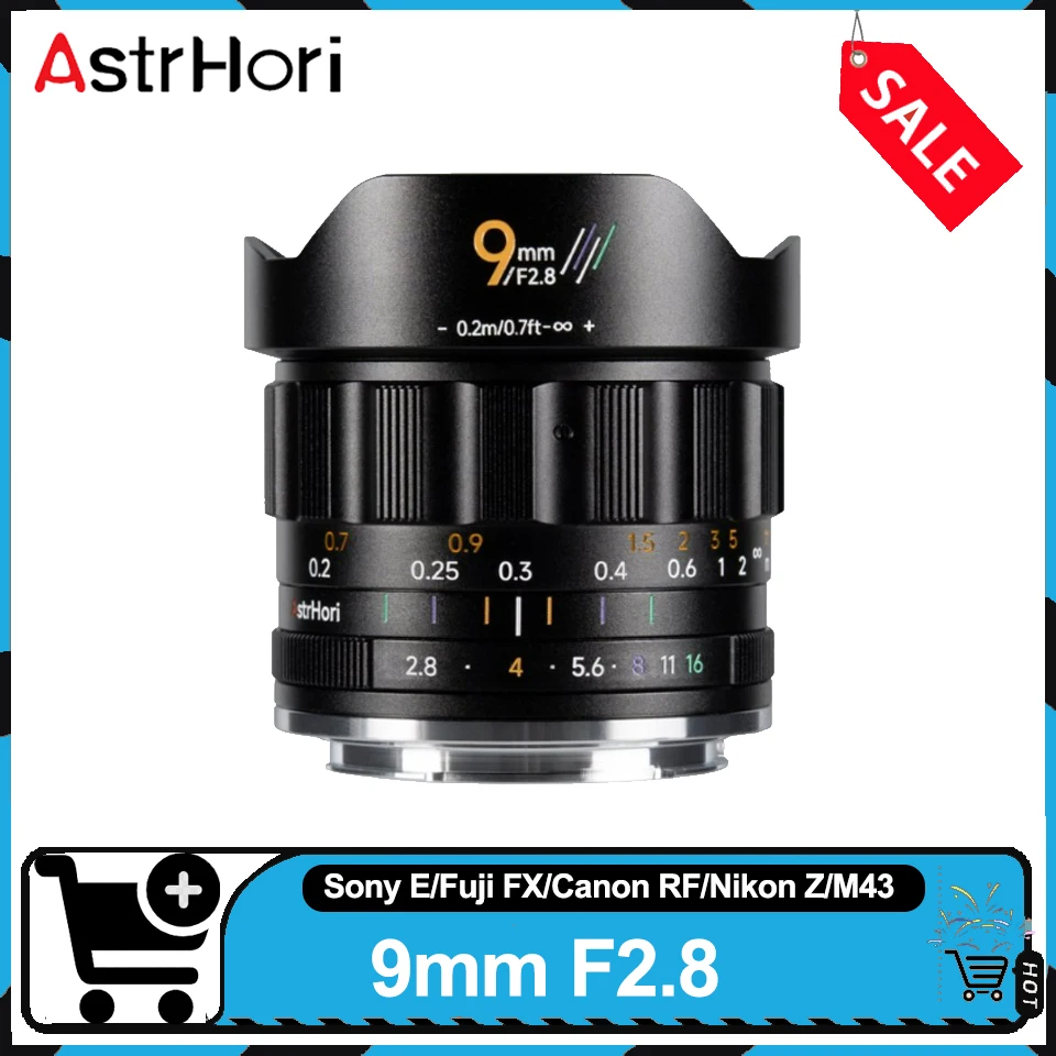 AstrHori 9mm F2.8 APS-C 111.4 °   Lente principal ultra grande angular, lente de foco manual para Sony A6400 A7 Fuji X-T5 Olympus EMP1 Canon R100