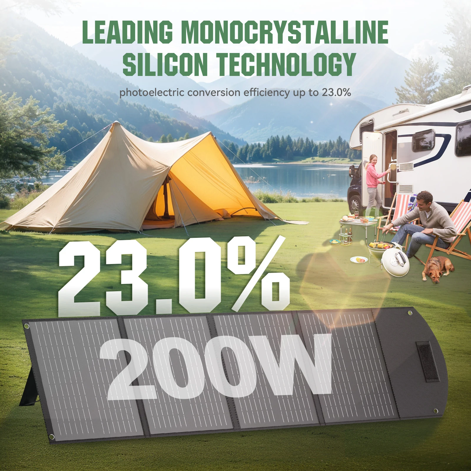 

WERCHTAY 200W Portable Foldable Solar Panel Convenient Outdoor Solar Charging Device for Camping RVs Hiking with Power Adapter