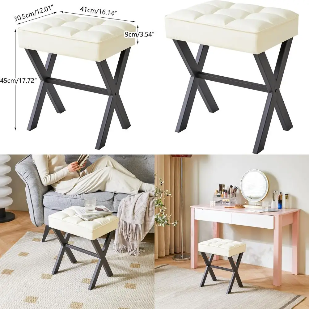 

Белый табурет для макияжа X-Leg с полиуретановым сиденьем, османский туалетный столик, универсальный приставной столик для спальни или гостиной