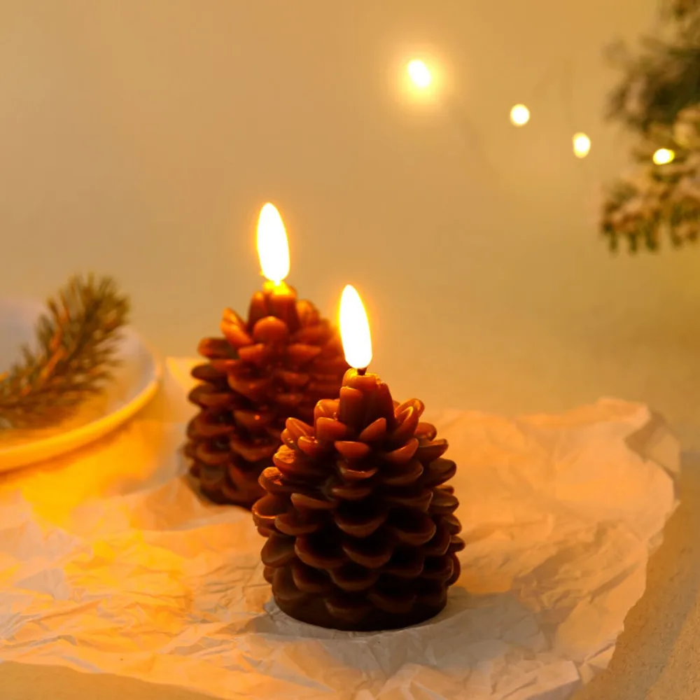 Simulation Pine Cone Candle Light Warm Color Light Reuasble LED Candles Flameless Safe Electronic Candle Daily Night Use