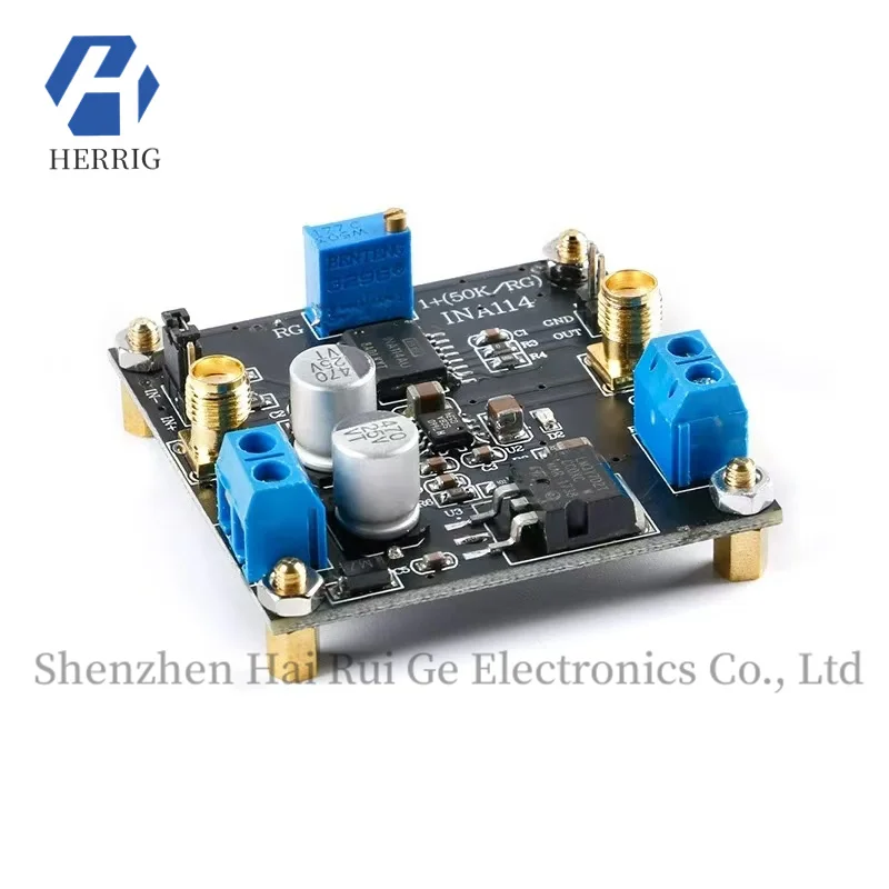 

INA114 instrument amplifier module, 1000-fold gain adjustable, single power supply, single-ended/differential input