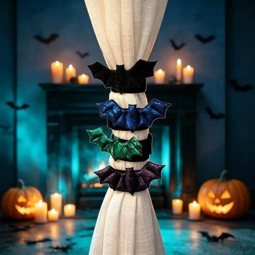Halloween Curtain Tiebacks Bat Shape Window Drapes Holders Halloween Bat Curtain Tieback Set Glossy Drapery Holdback Haunted
