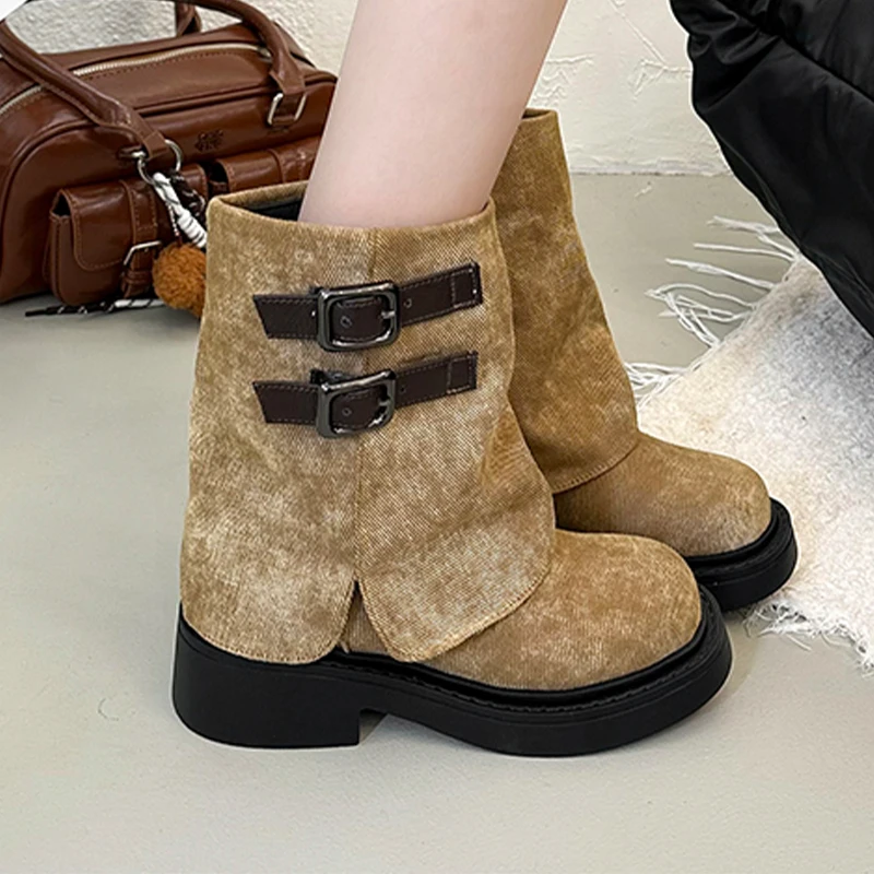 

Женские ботильоны, модные модельные туфли на среднем каблуке, дизайнерские роскошные женские ботинки Botas, новинка зимы 2025, готические ботинки челси Mujer Zapatos