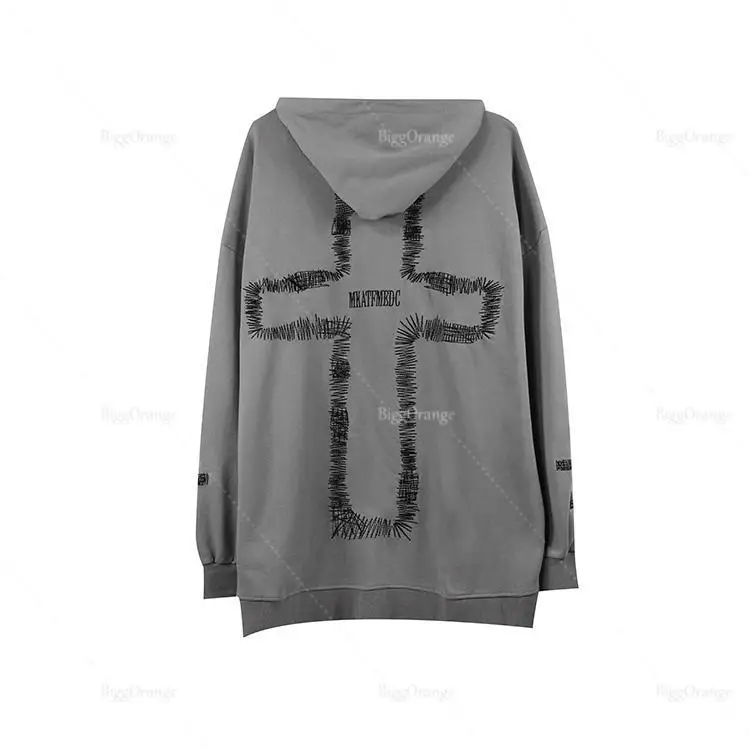 High Quality Cross Embroidery Hoodie Oversize Sweatshirt European And American Harajuku Casual Y2k Streetwear For Men And Women