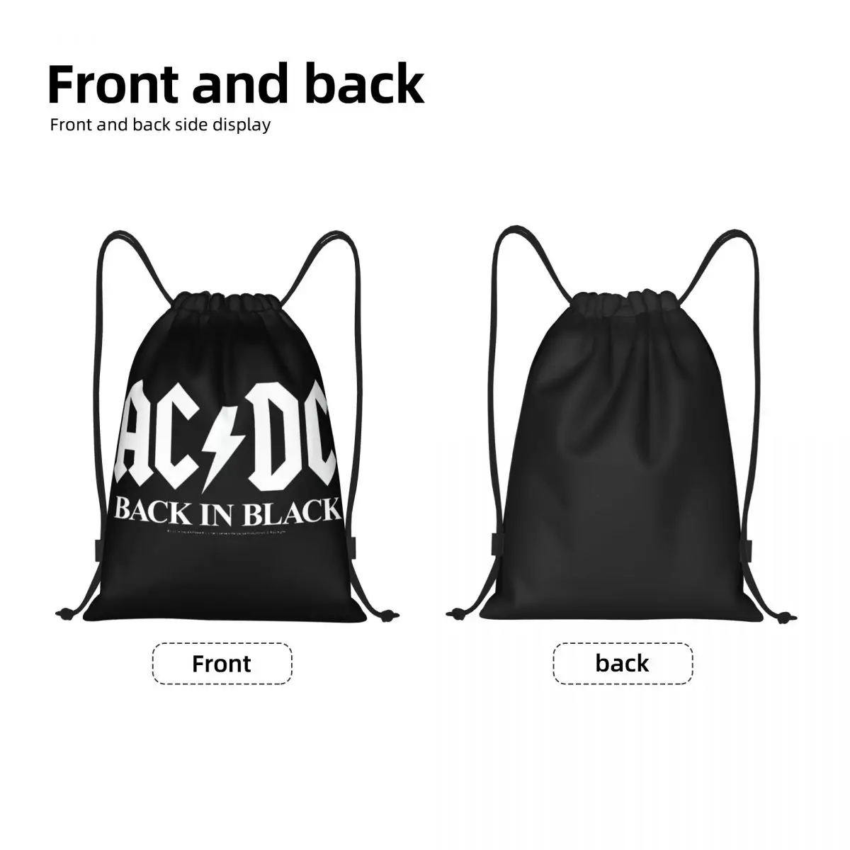 AC Back In Black Band Music mochila con cordón, bolsa de cuerda para hacer ejercicio, gimnasio, deportes