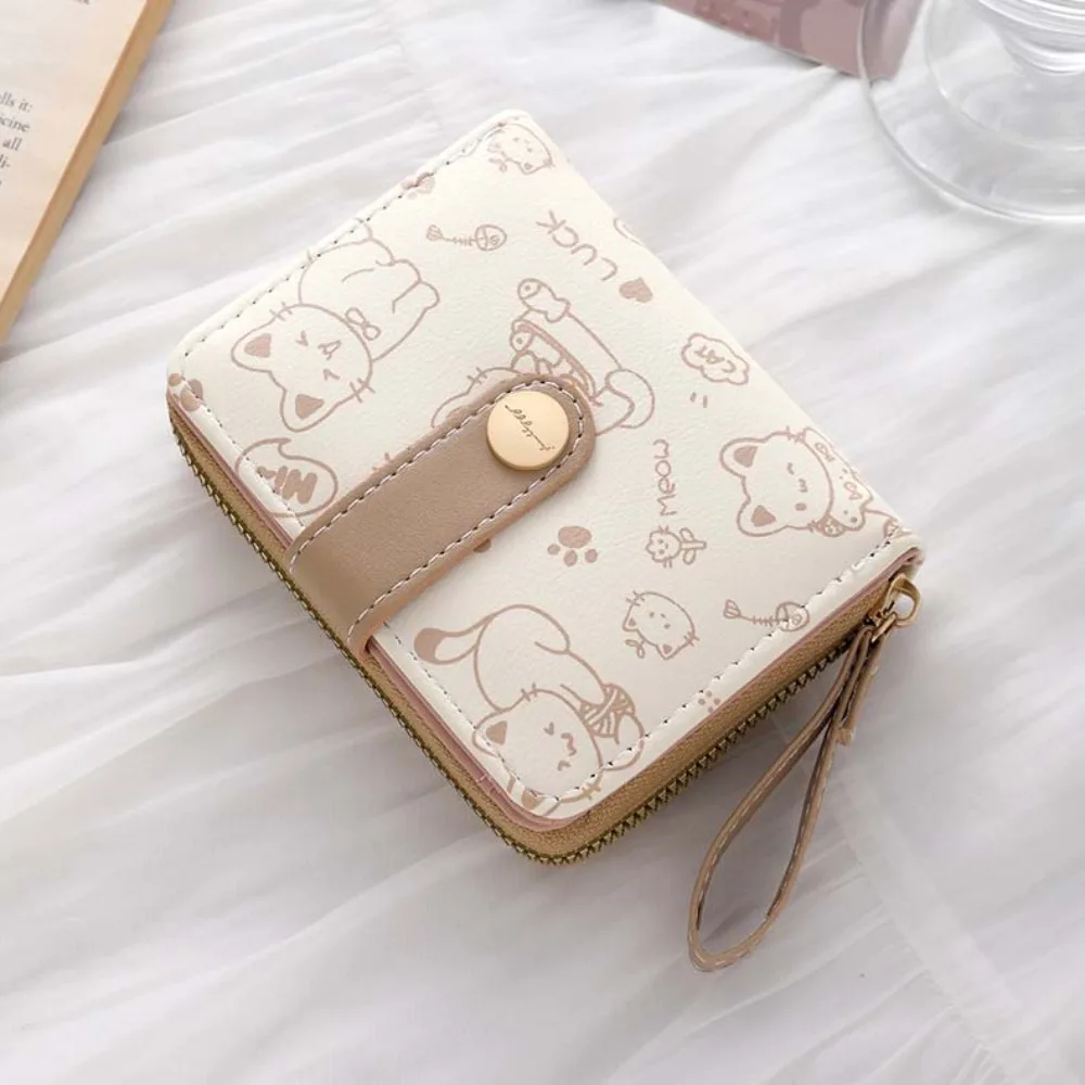 Waterproof Cute Cat Girls Wallet Multiple Card Slot Pu Short Student Money Bag Portable Candy Colors Zipper Wallets Work