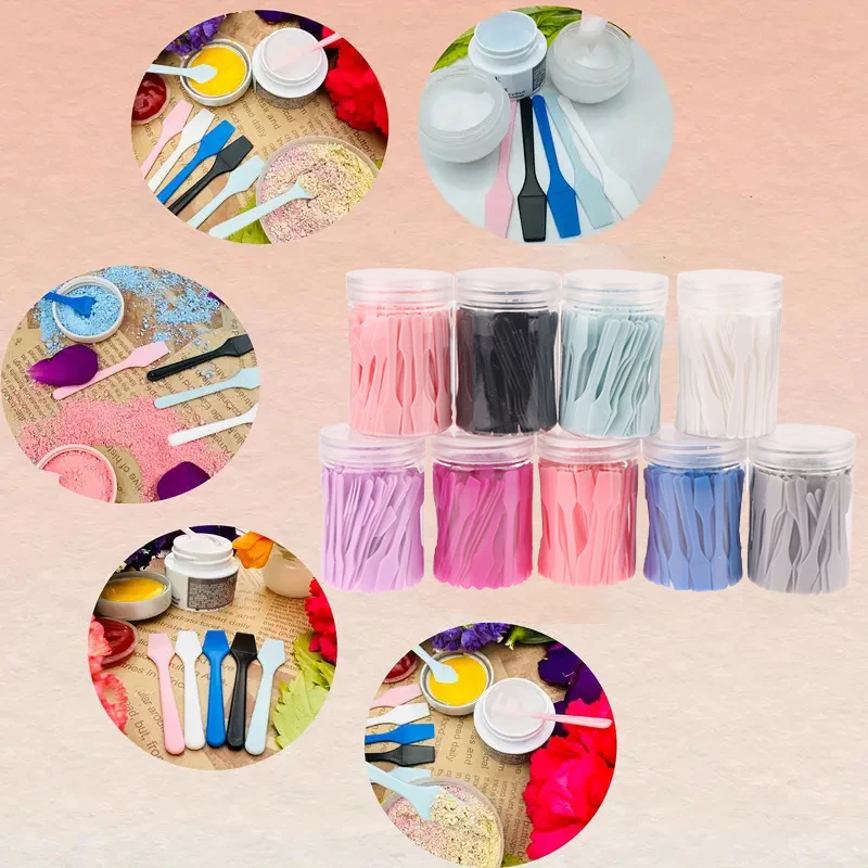 

100 Pcs/Can Reuse Facial Mask Sticks Cosmetic Spatulas Plastic Face Mask Small Spoon Diy Face Skin Care Mask Mix Make Up Tools