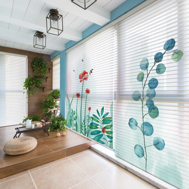 Custom printed horizontal roller blinds printed window shade motorized Shangri-La blinds