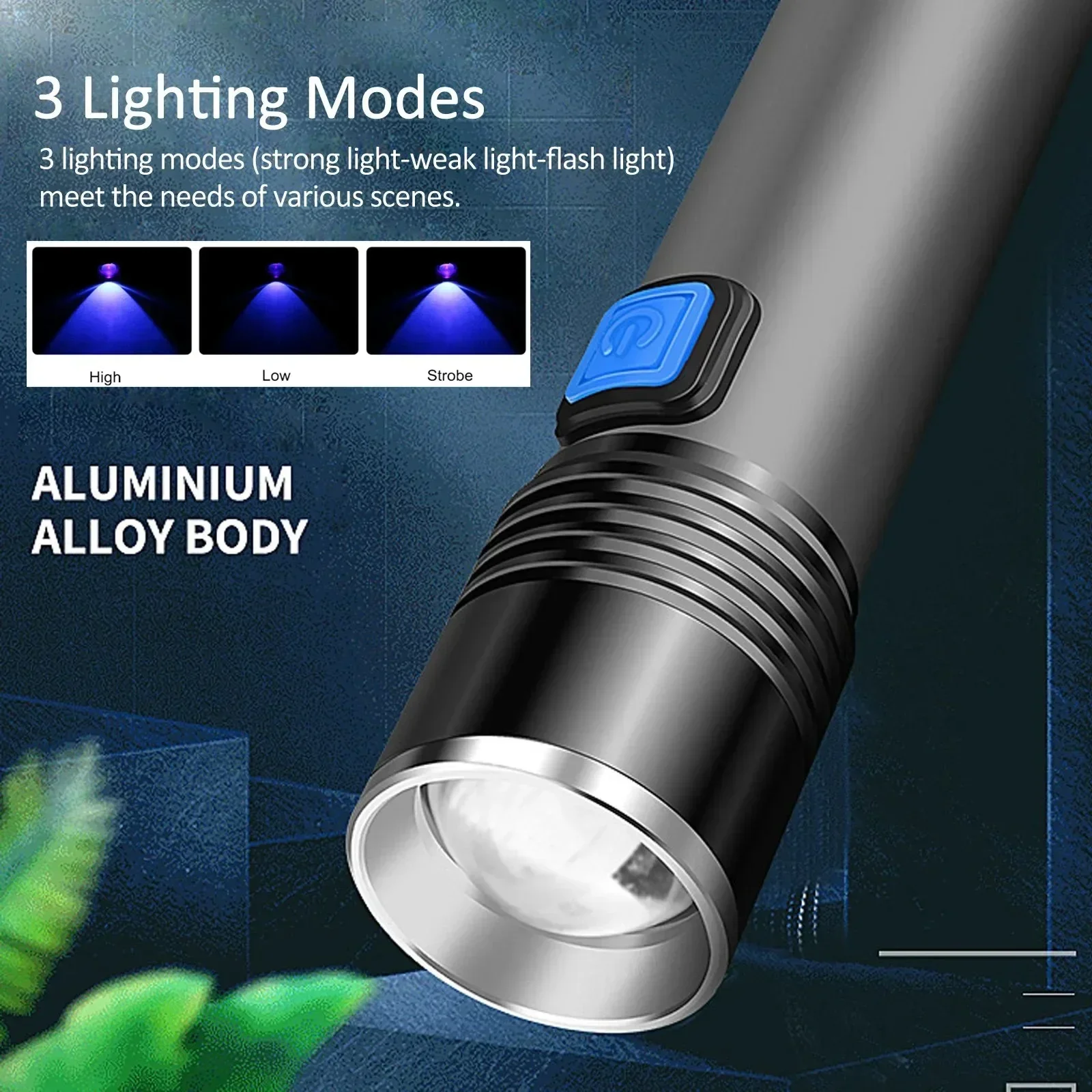 395nm UV Flashlight Blacklight USB Zoomable Rechargeable UV Light Ultraviolet Flashlight for Pet Urine Detector Resin Curing