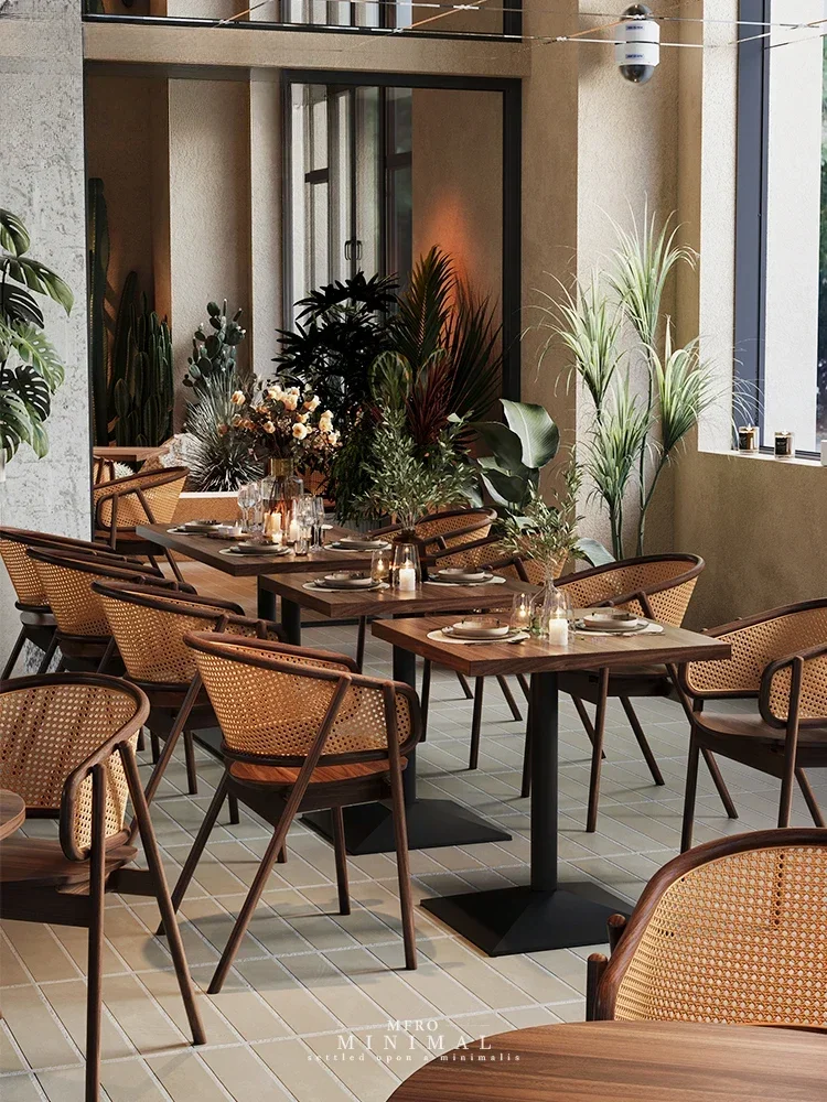 

MF Internet celebrity restaurant, restaurant, solid wood rattan table and chair, hotel Chinese food, Western food, tea house, ca