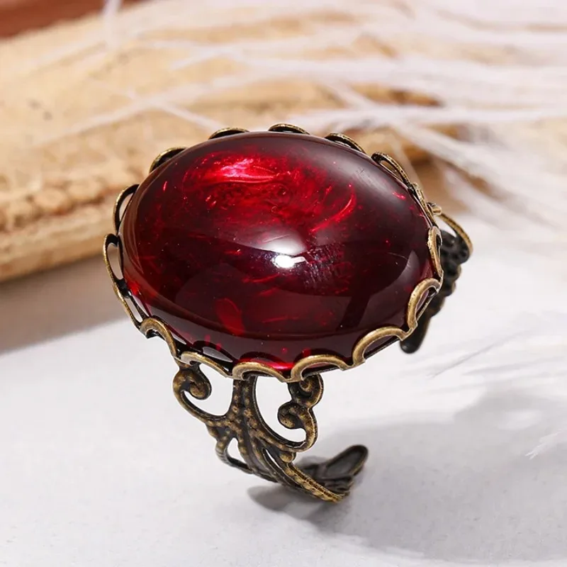 New Gothic Vampire Red Crystal Open Rings for Woman Girls Mystery Witch Jewelry Accessories Personalized Black Ring Party Gifts