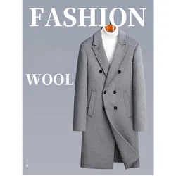 Autumn and Winter New Sheepwool Coat Men's Long Double-breasted Woolen Coat Casual Suit Collar Coat Coat Men Coats