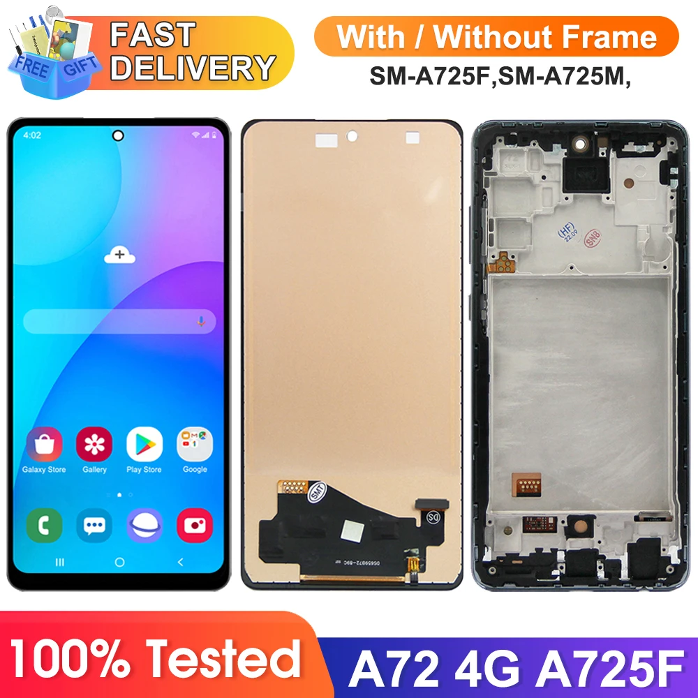 6.7'' A72 Display Screen for Samsung Galaxy A72 A725 A725F Lcd Display Touch Screen Digitizer Assembly with Frame Replacement