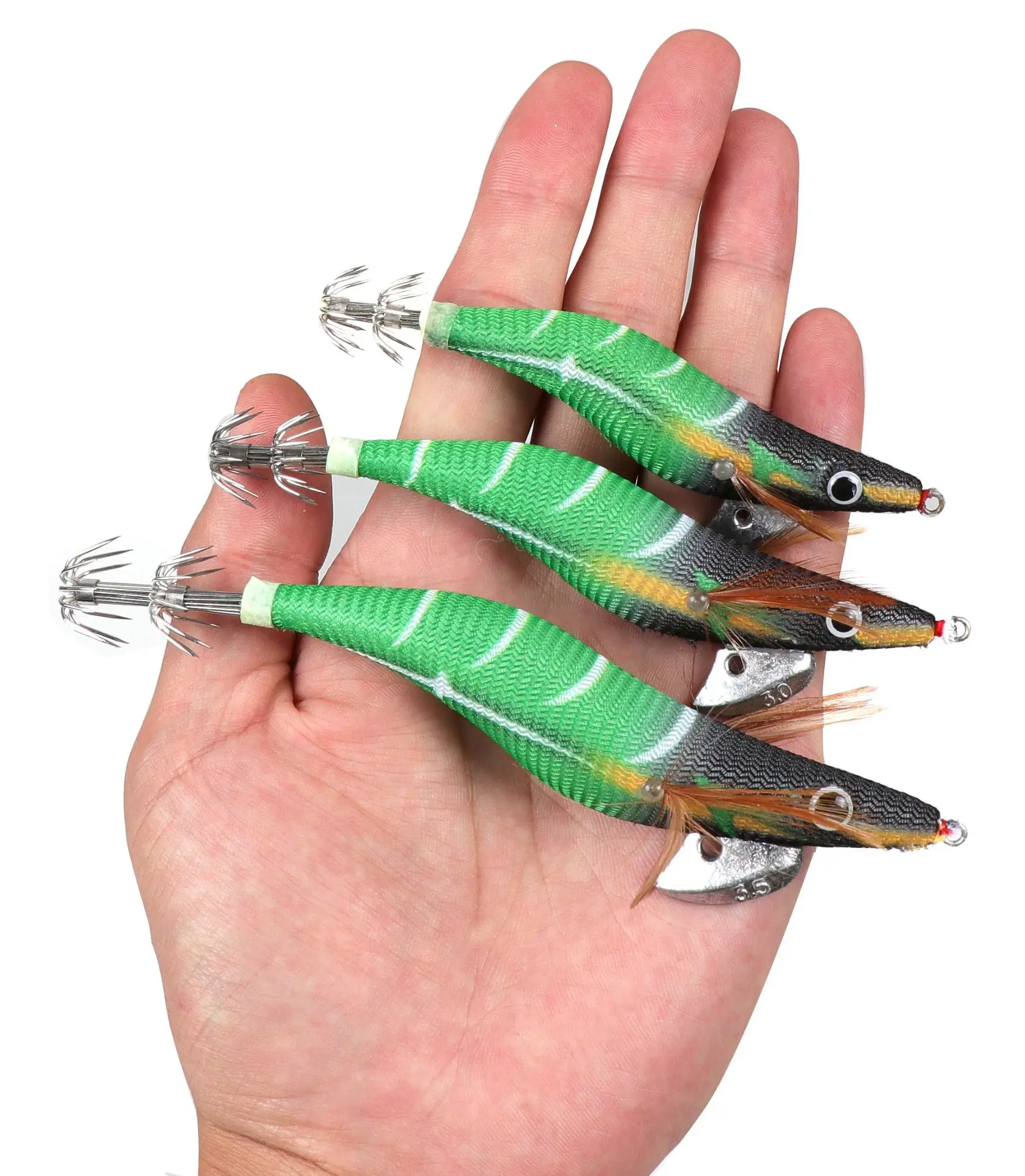 2.5# 3.0# 3.5# Squid Jig Hard Fishing Lure Shrimp Prawn Luminous Glow in Dark Artificial Biat for Cuttlefish Octopus