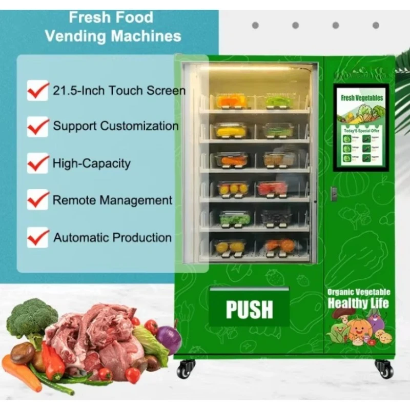 Subway Station Shopping Mall Cooling System Refrigerated Automatic Drinks Cupcake Vegetables Fruits Fresh Food Vending Machine