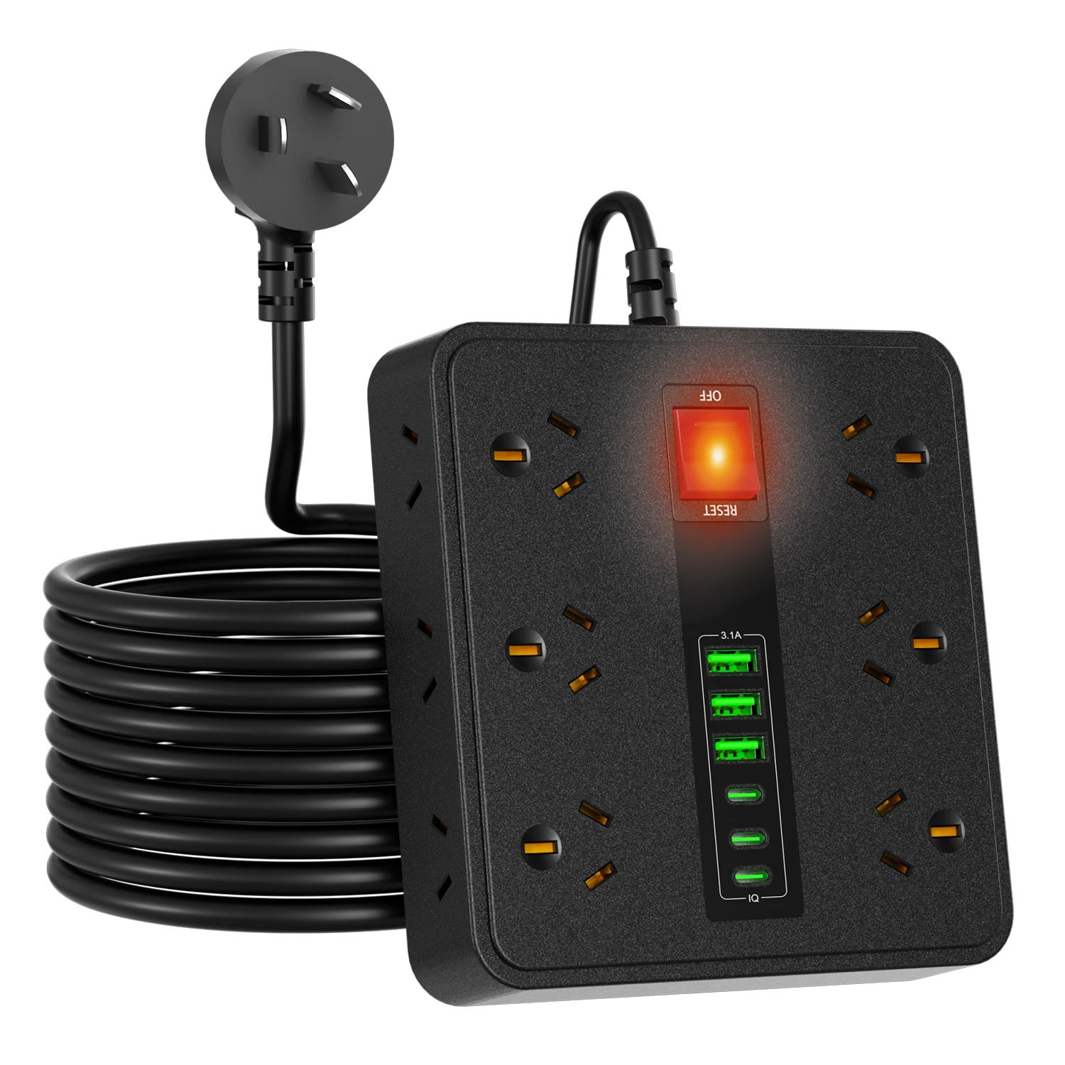 

PowerBoard 18 в 1 с USB C, 12 широких розетками, 3 USB-A и 3 Type-C, удлинитель длиной 2 метра, удлинитель настенной розетки