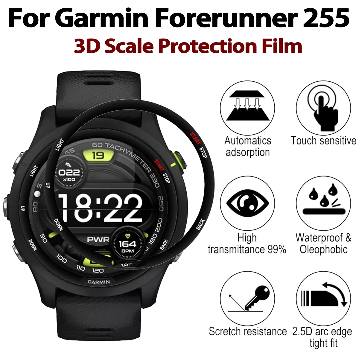 For Garmin Forerunner 255 Smart Watch Screen 3D HD Curved Protective Protector Film Scratch Resistant Protective Display Film