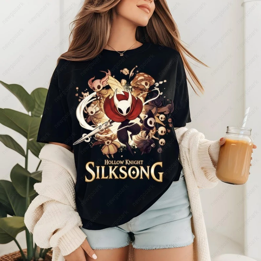 Hollow Knight Silksong Indie Game Shirt Silksong Hornet Gothic Aesthetic Gaming Graphic T Shirts Woman Man Cotton Short-sleev