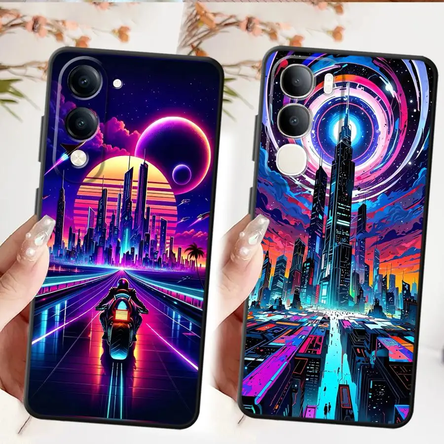 لينة عودة غطاء الهاتف الحال بالنسبة ل Vivo Y50 Y95 V25 V30 V27 Y52S Y93 Y71 Y91 V29 Y75 Y81 V21E V23 Y53S Y51S Y78 SCI-FI City