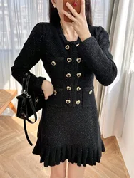 Heart Button Decoration Long Sleeve Knit Dress Premium Feeling Temperament Funky Women's Fishtail Dresses 2024 Autumn New