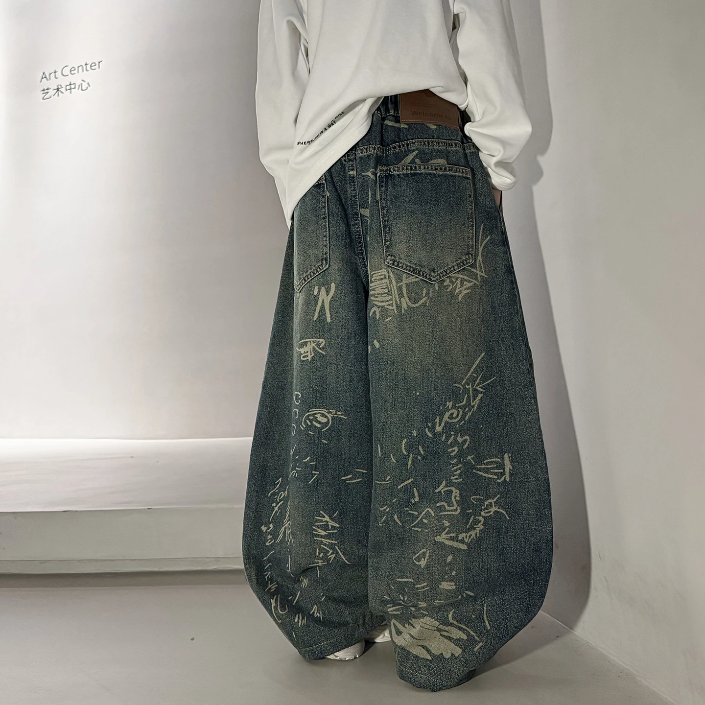 Stylish Retro American High-Waist Y2K Straight Letter Drawing Jeans for Kids Hip Hop Streetwear Fashion High Street Pants 4-14Y