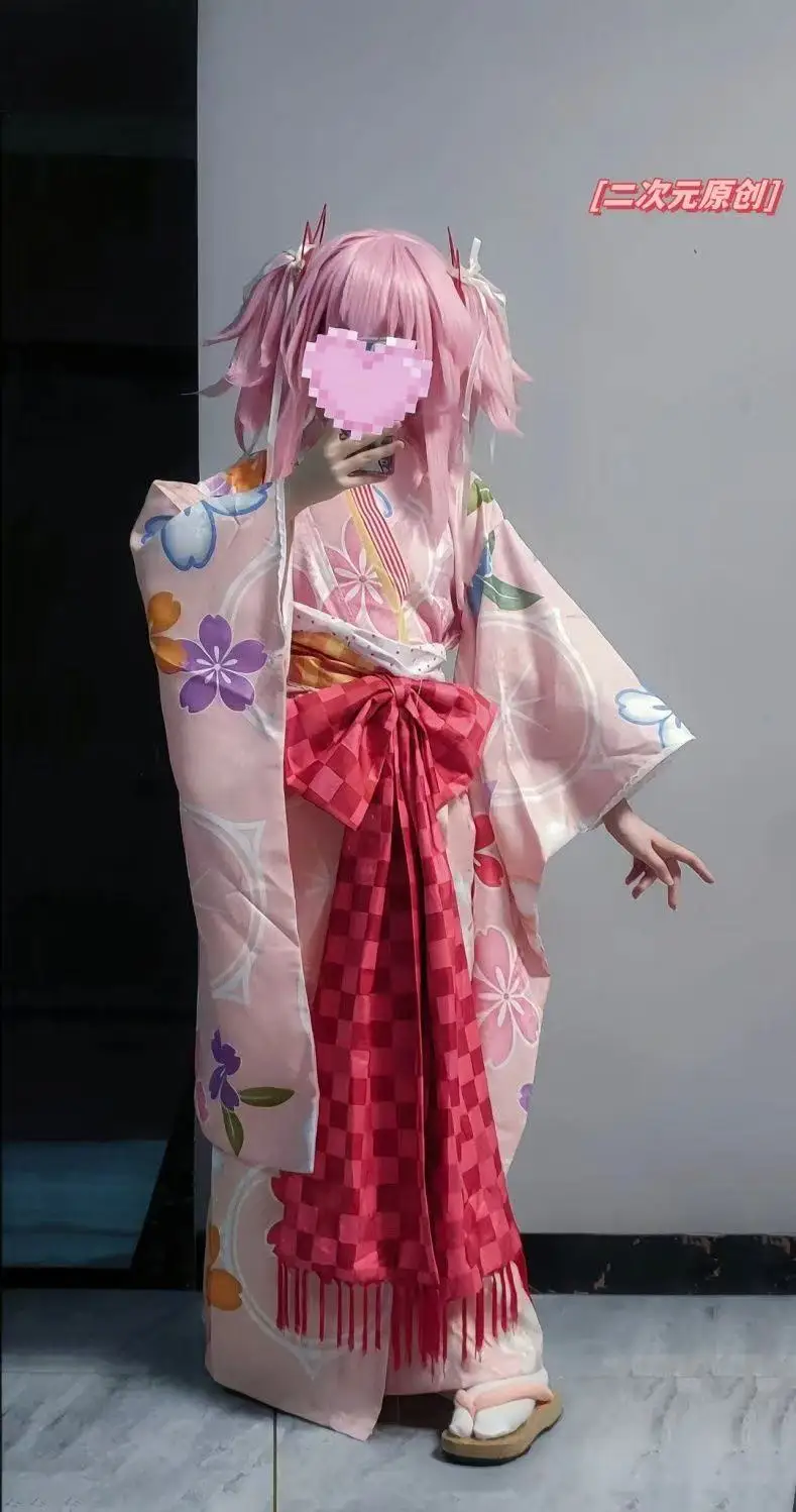 

Puella Magi Madoka Magica Cosplay anime cute loli set with deer eyes, round dawn, beautiful flame, kimono, yukata, cosplay