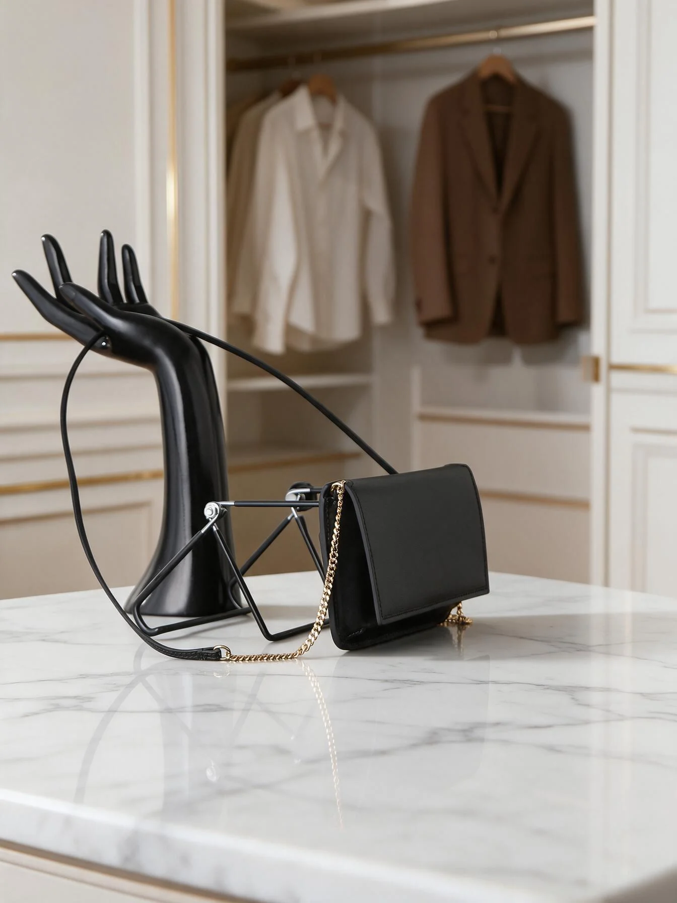 Women Mini Black Leather Flap Crossbody Bag, Thin Gold Chain Strap Small Square Shoulder Purse Evening Handbag