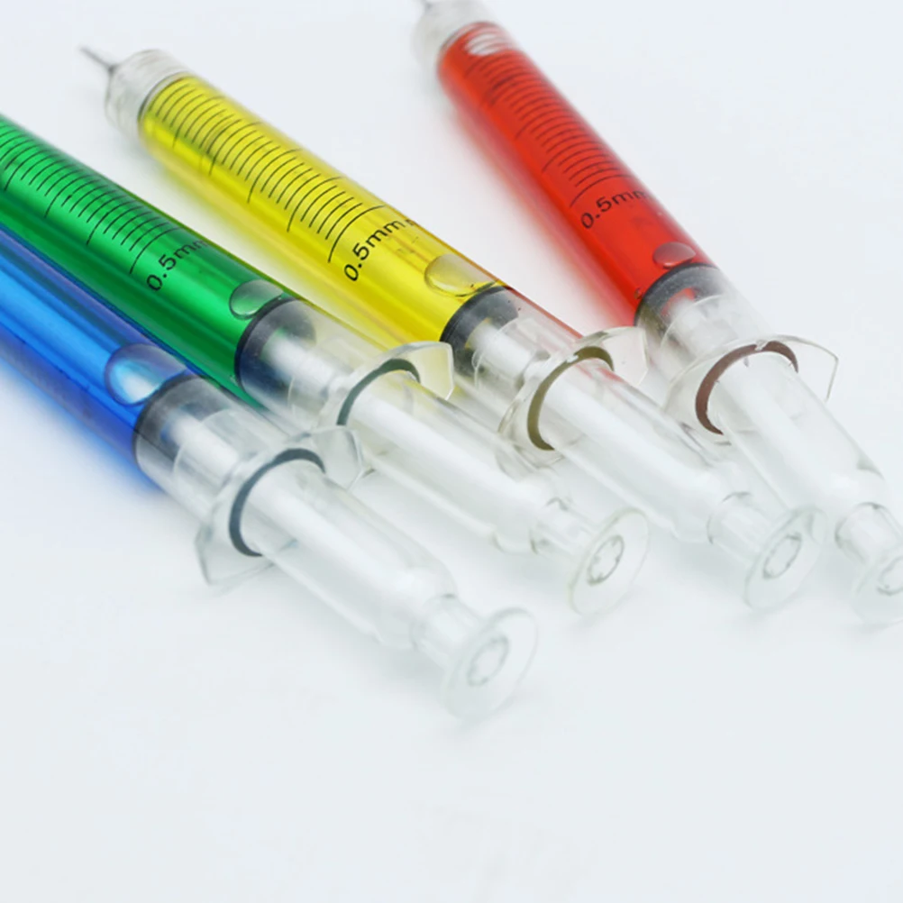

12pcs Novelty Needle Tube Shaped Ball Point Pen Syringe Ball Pen School Accessaries(Blue and Red and Green and Yellow)