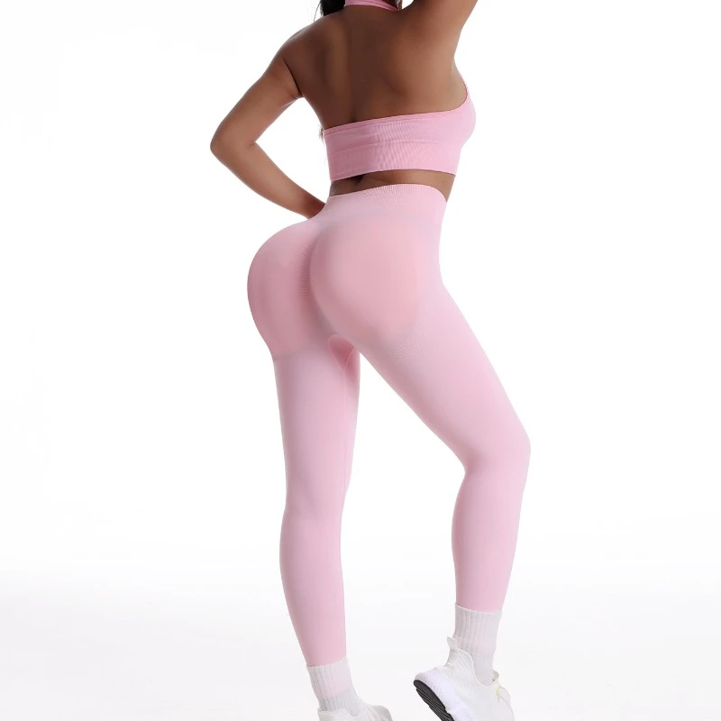 

Impact Leggings Set Seamless Yoga Clothing Women Workout Sportswear 2 Piece Halter Sports Bra Scrunch Leggings Gym Sets
