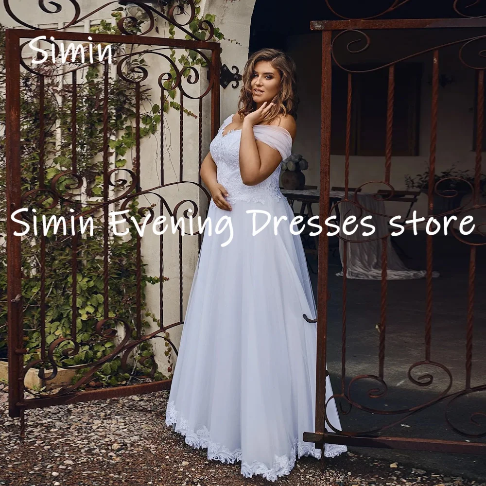 

Simin V-neck Neckline Off the Shoulder Appliques Pretty Women Wedding Dresses A-line Lace Up vestido de novia