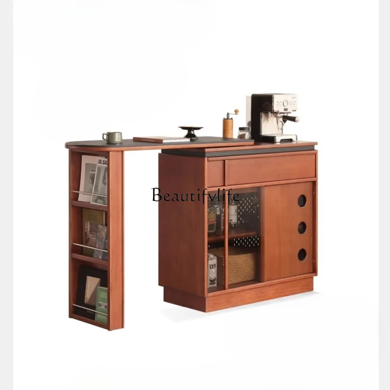 

Solid wood telescopic bar table household dining table antique rock slab partition cabinet