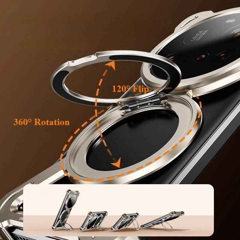 Metalowe etui na telefon Oatsbasf do Xiaomi 15 14 Ultra/Pro z podstawką 360 ° Obrotowe, cienkie, odporne na wstrząsy etui Magsafe do Xiaomi 15 14 — zdjęcie produktu 4