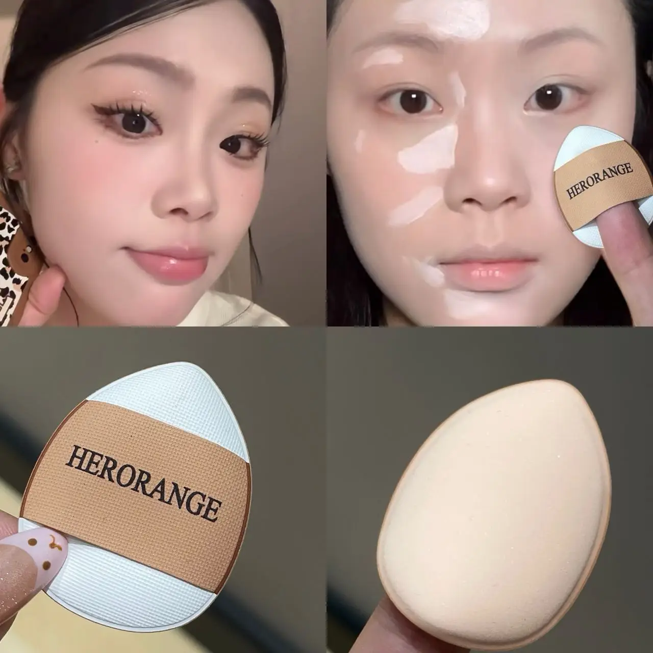 Herorange White Drop Mini Thumb Puff Dual Use Dry Wet Detail Setting Makeup Soft Non Absorb Powder